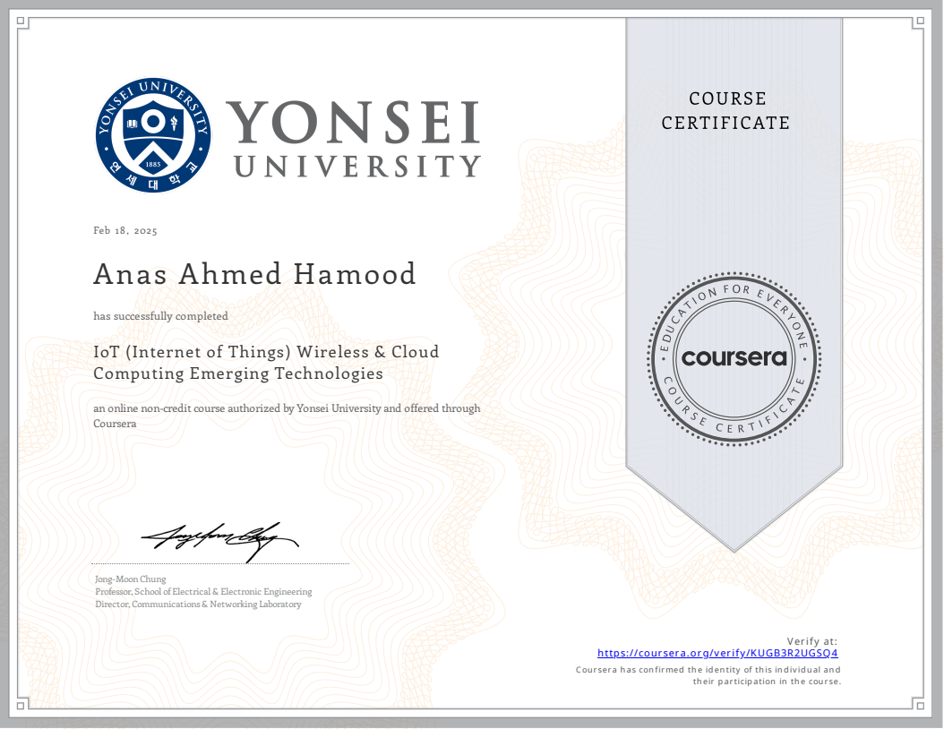 IoT Wireless and Cloud Computing Certificate